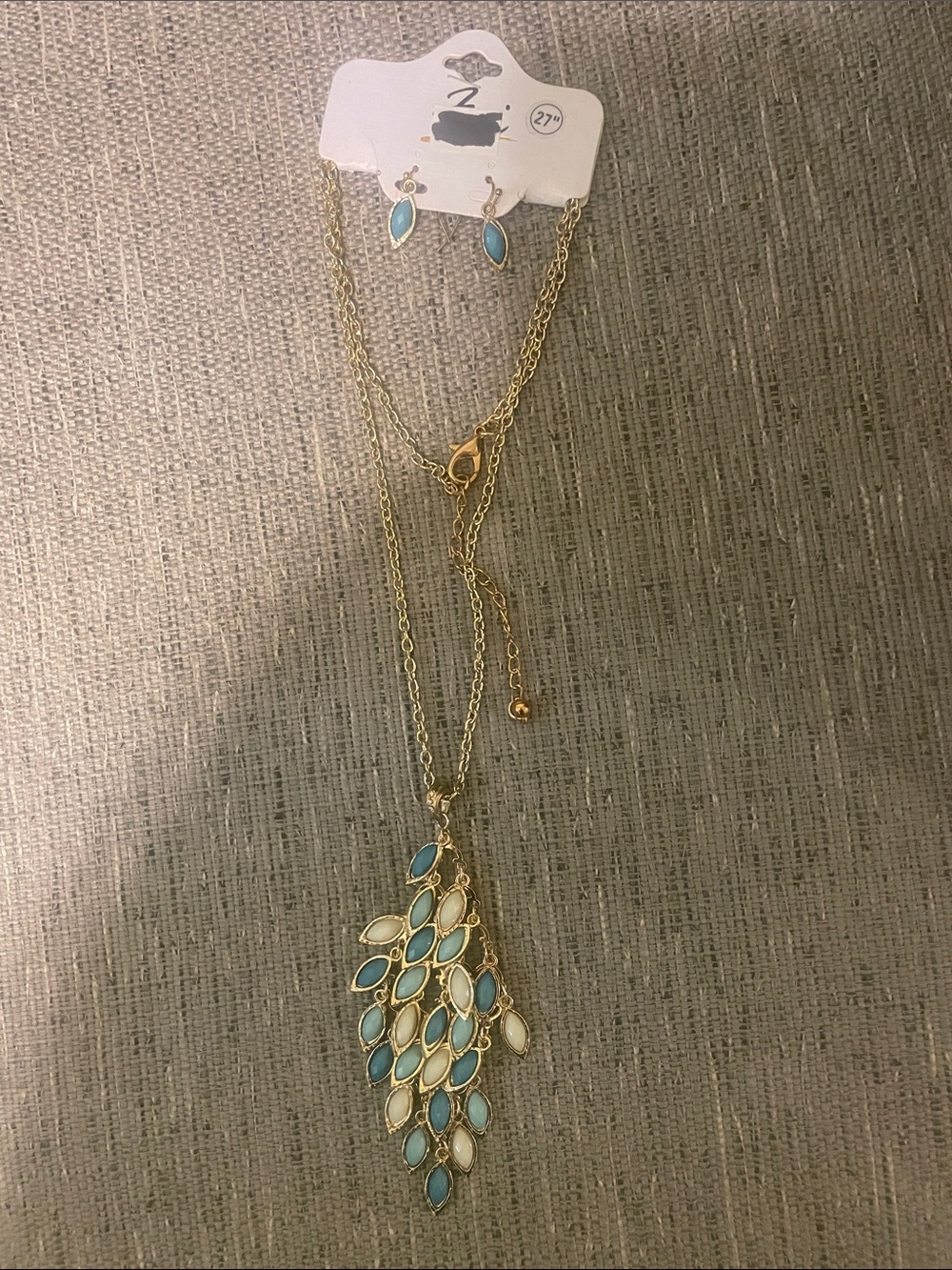 Gold-Tone Teardrop Cluster Necklace & Earring Set - Blue and White
